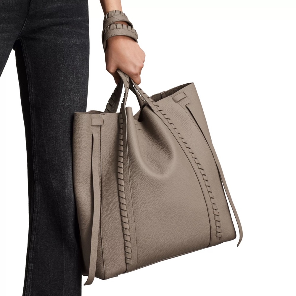 ALLSAINTS Ray N/S Tote Bag Taupe Gray Leather